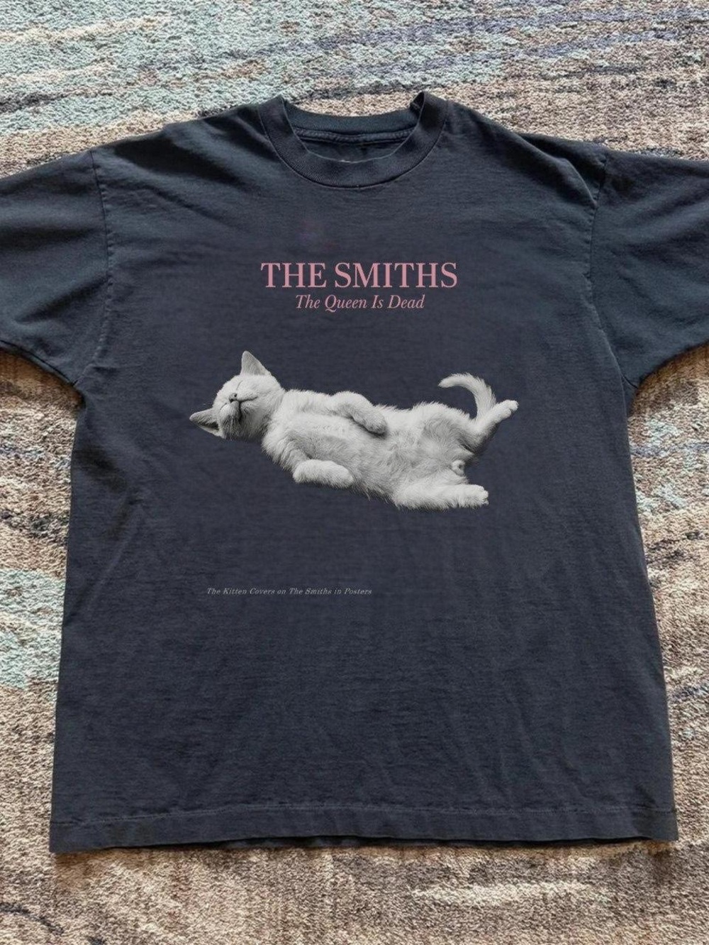 Gildan Black Tee with Pink "The Smiths" Text and White Cat Graphic